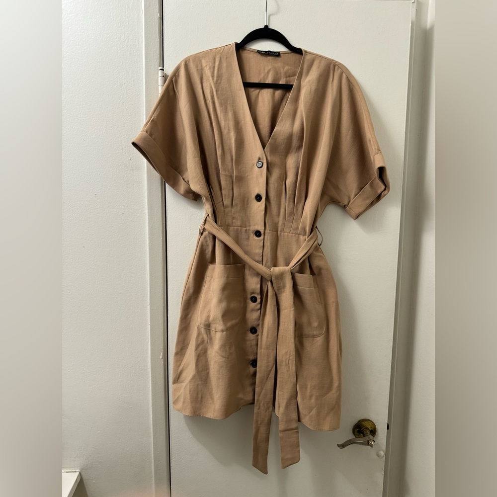 Zara, Button Up Dress, Size XL, Khaki/Beige color